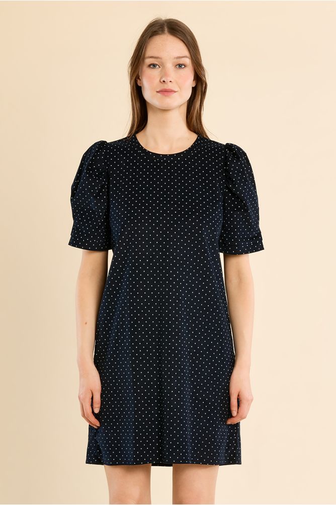 Short polka dot dress with leg of lamb sleeves