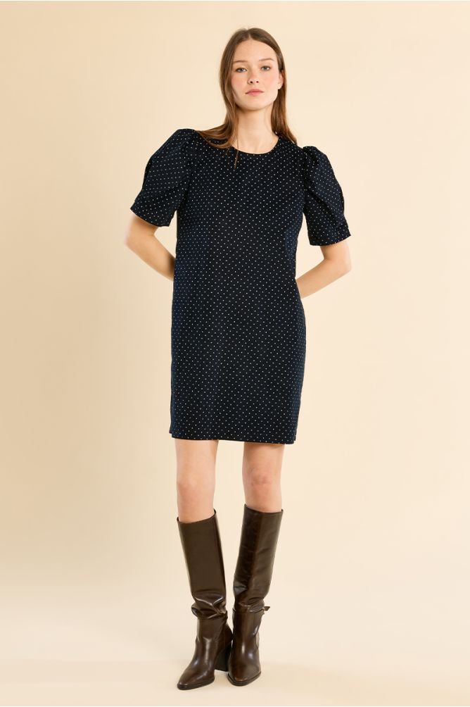 Short polka dot dress with leg of lamb sleeves