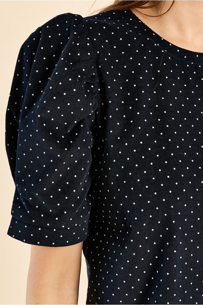 Short polka dot dress with leg of lamb sleeves