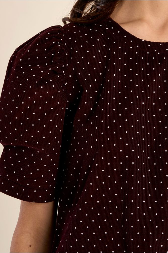 Short polka dot dress with leg of lamb sleeves