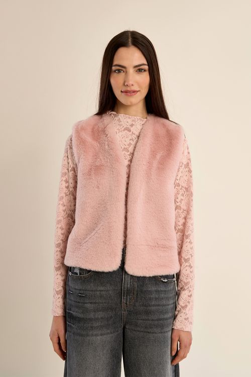 Veste sans manches en fausse fourrure