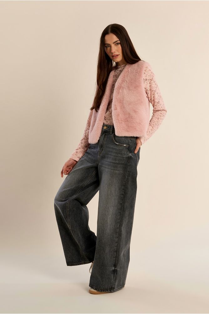 Veste sans manches en fausse fourrure