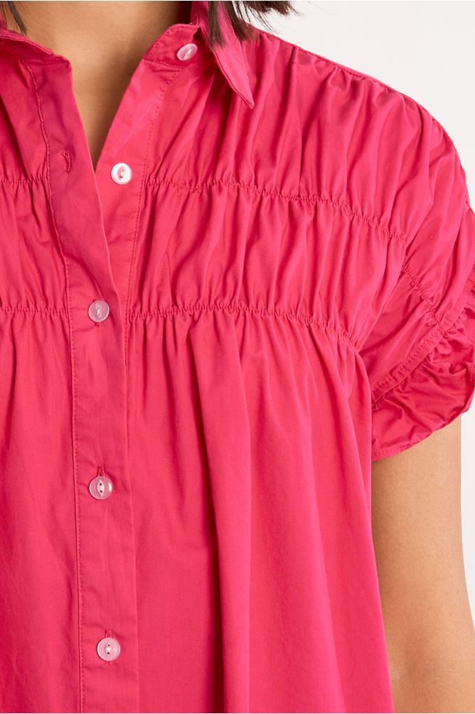 Cotton shirt dress, smocked