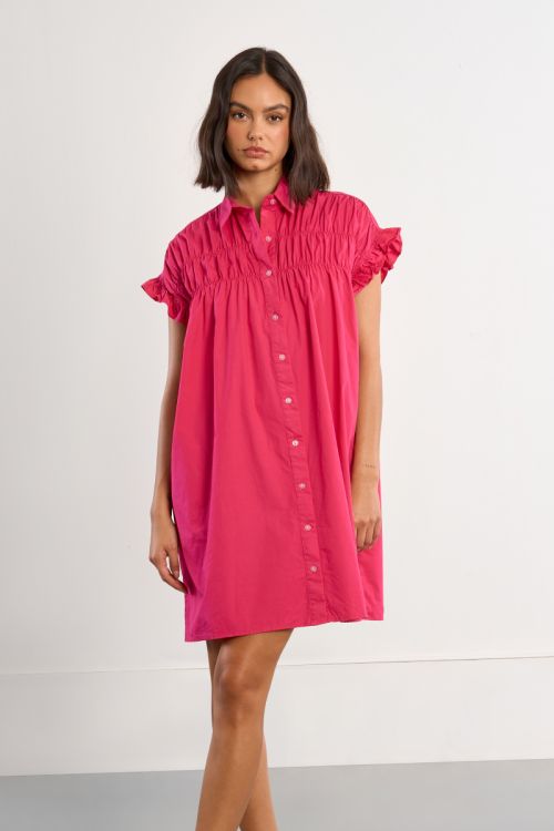 Cotton shirt dress, smocked
