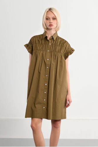 Cotton shirt dress, smocked