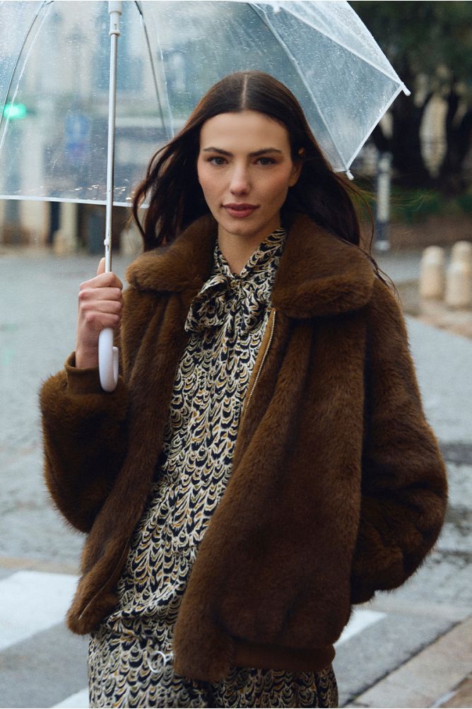 Veste texturée, imitation fourrure