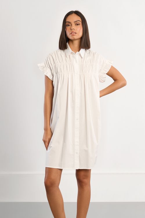 Cotton shirt dress, smocked