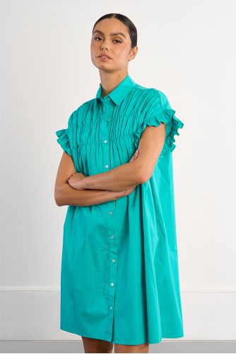 Robe chemise en coton, smockée