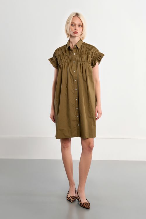 Cotton shirt dress, smocked