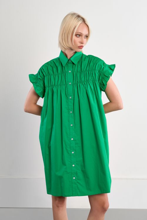 Cotton shirt dress, smocked