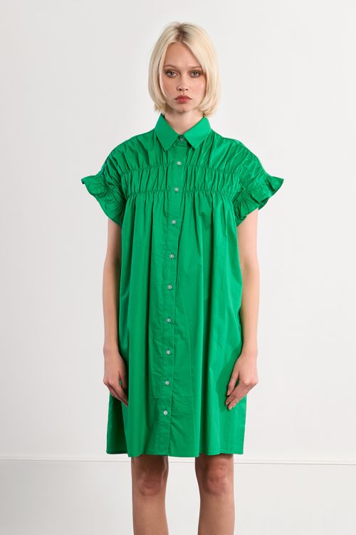 Cotton shirt dress, smocked