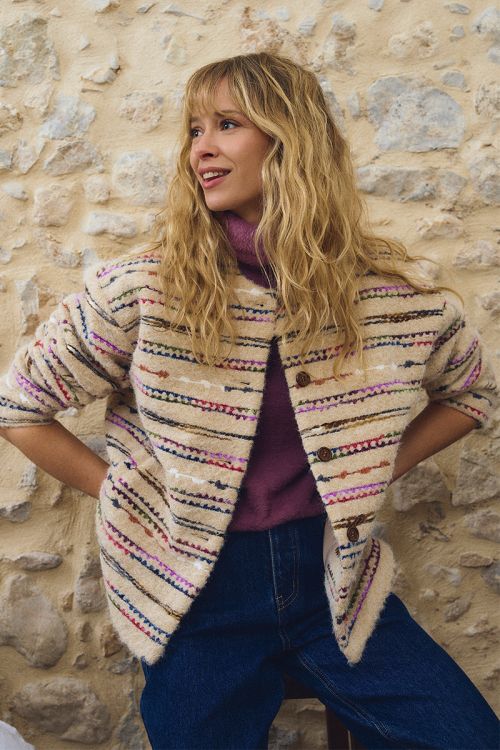 Fluffy button-down jacket