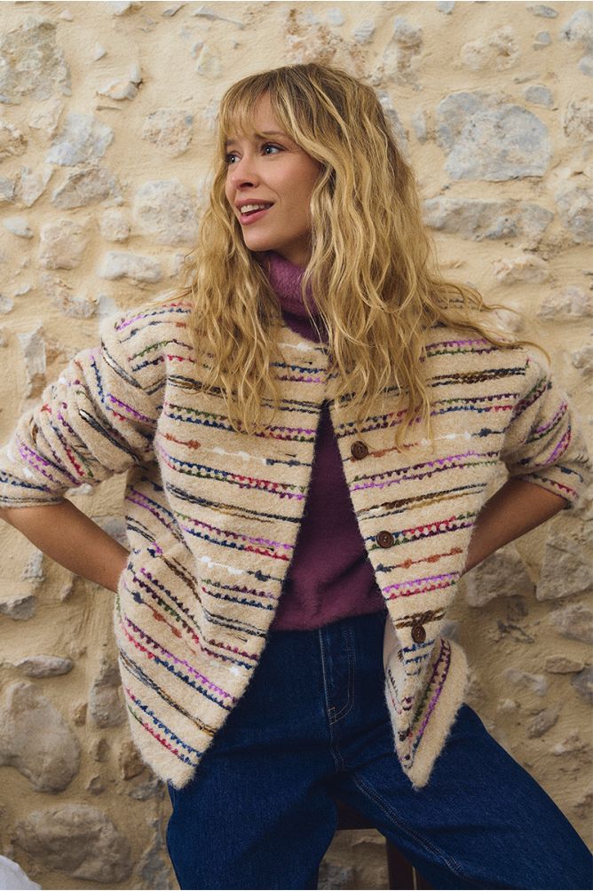 Fluffy button-down jacket