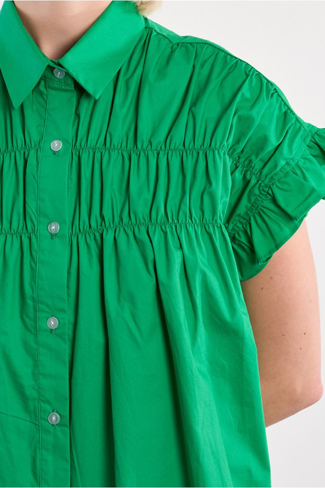 Robe chemise en coton, smockée