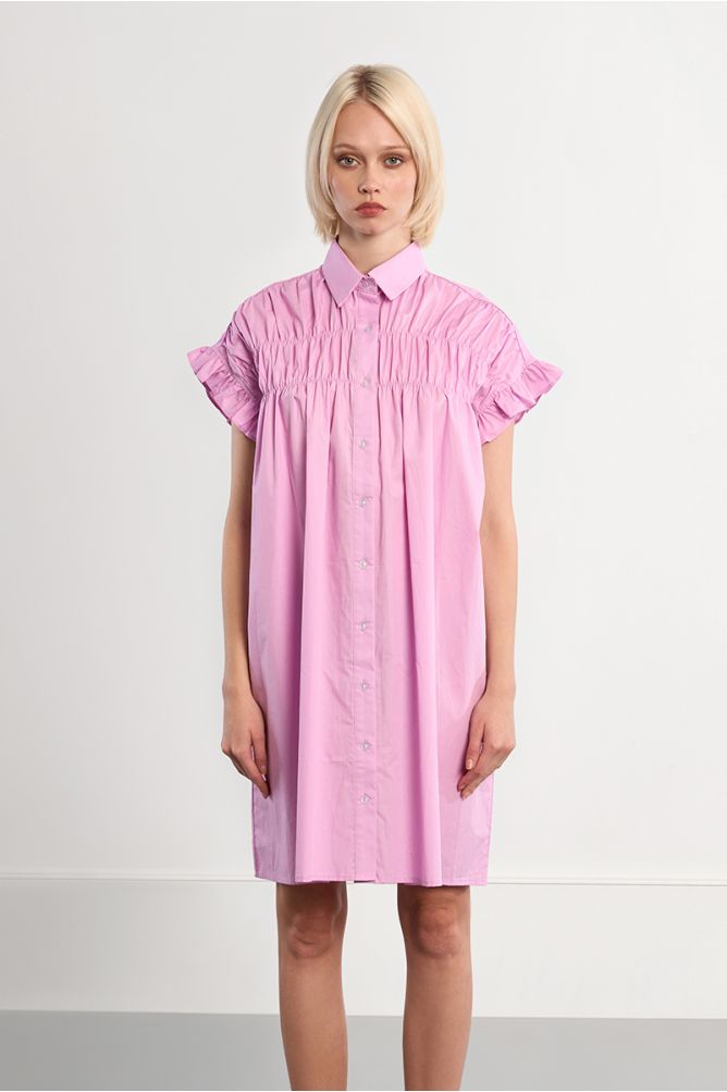 Robe chemise en coton, smockée