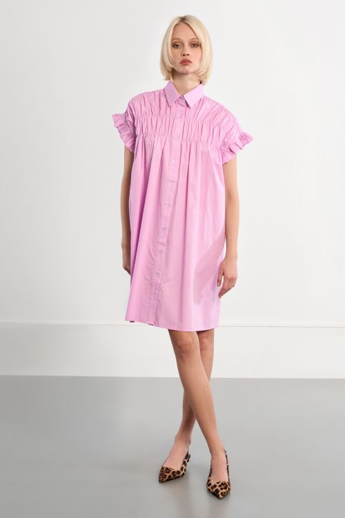 Cotton shirt dress, smocked