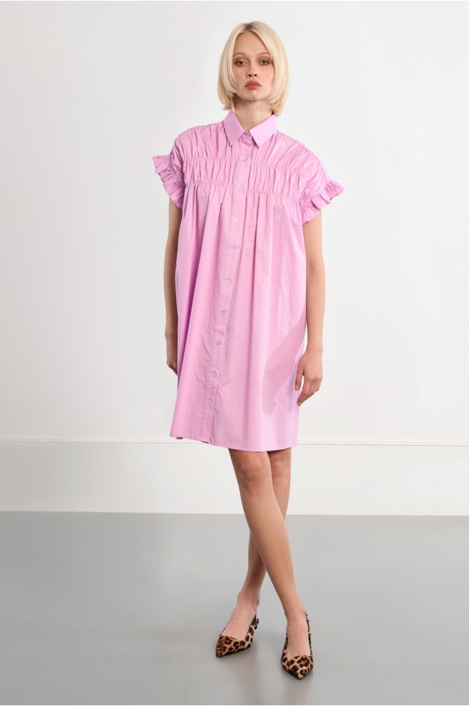 Robe chemise en coton, smockée