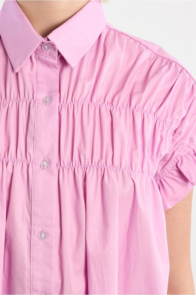 Robe chemise en coton, smockée