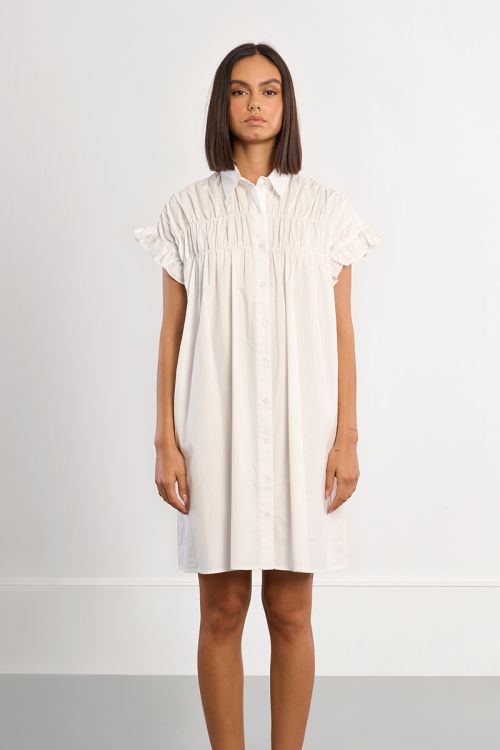 Cotton shirt dress, smocked