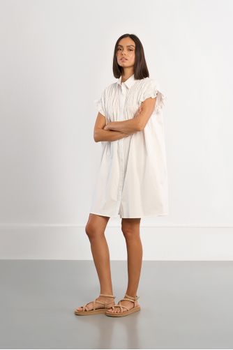 Robe chemise en coton, smockée