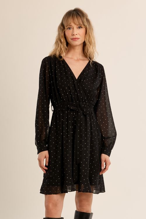 Vestido corto con lazada y estampado 