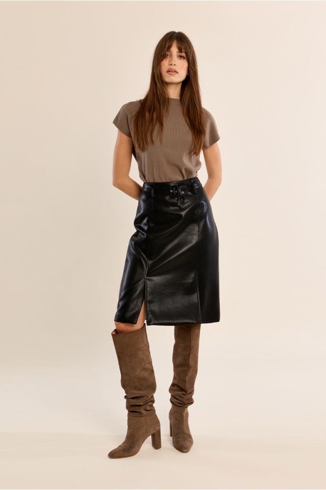 Faux leather midi skirt