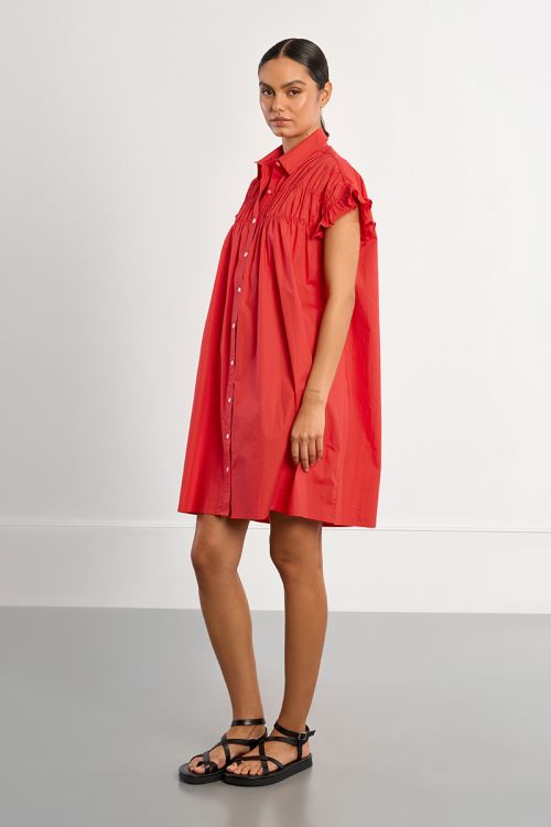 Robe chemise en coton, smockée
