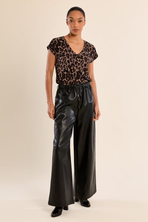 Pantalon évasé en simili-cuir