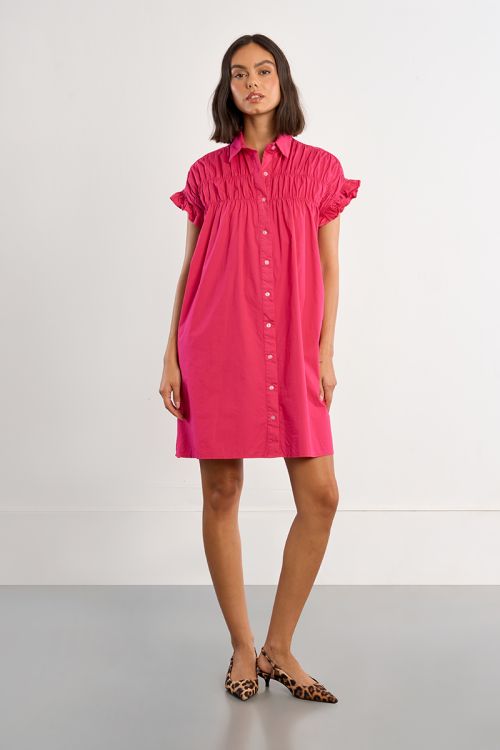 Robe chemise en coton, smockée