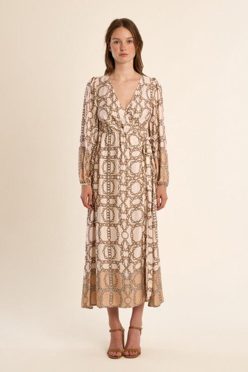 Long wrap dress, printed