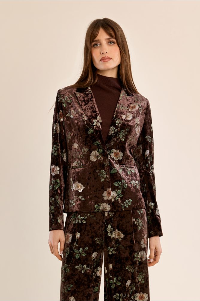 Blazer en velours fleuri
