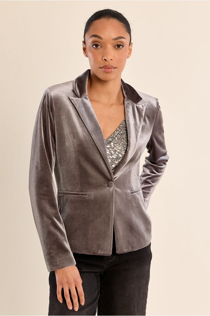 Blazer aterciopelado con cuello y solapa