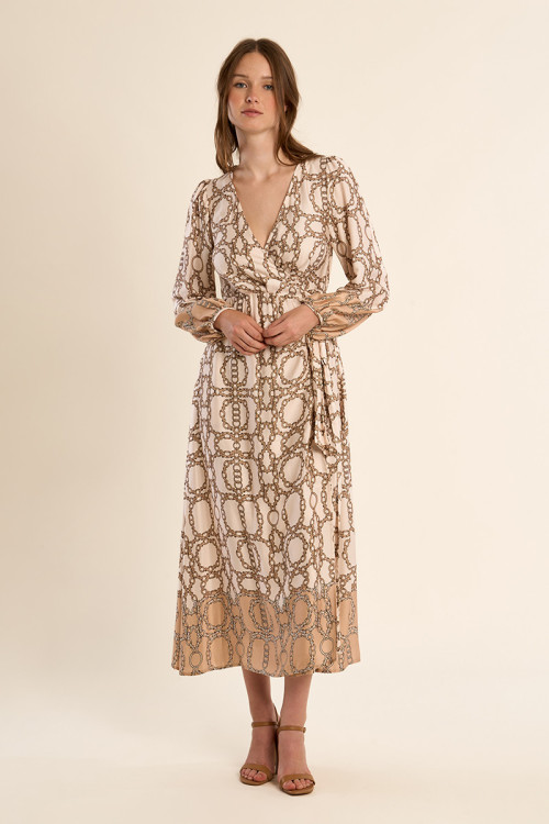 Longue robe portefeuille, imprimée