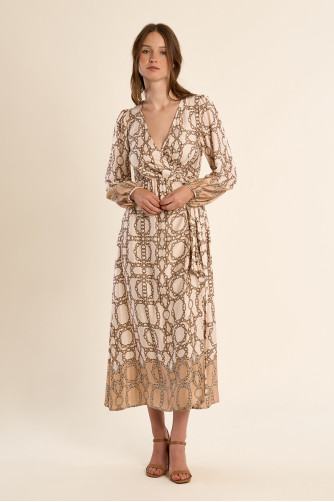 Long wrap dress, printed