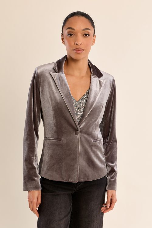Blazer aterciopelado con cuello y solapa