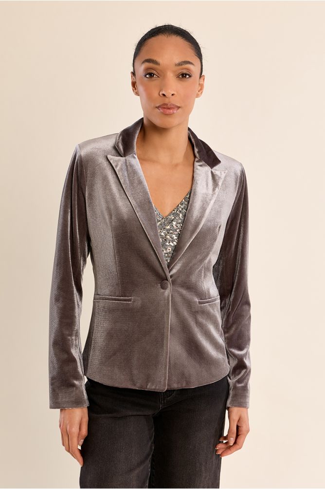 Blazer aterciopelado con cuello y solapa