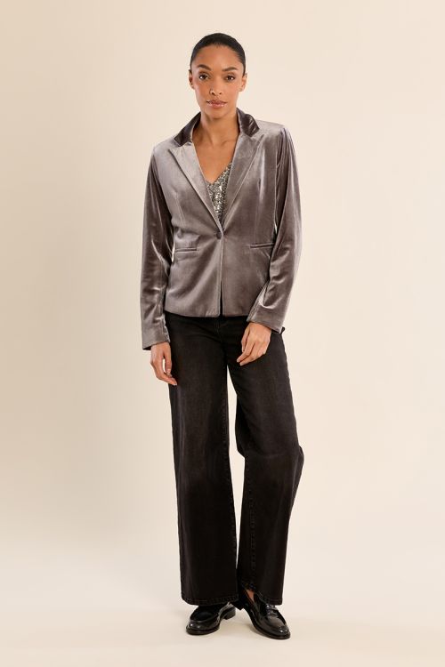 Blazer aterciopelado con cuello y solapa