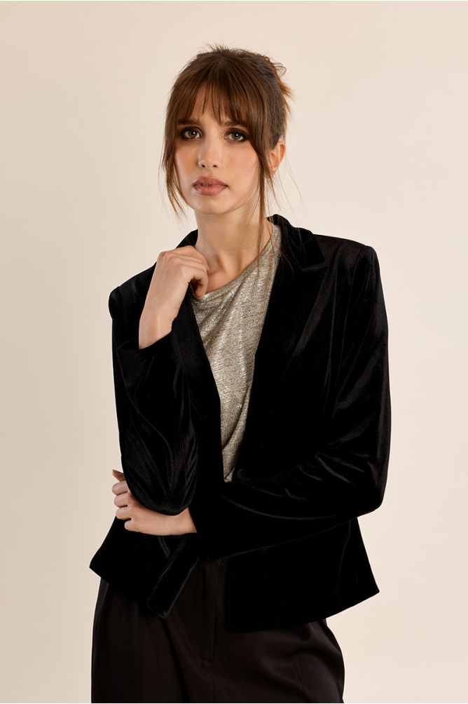Blazer aterciopelado con cuello y solapa