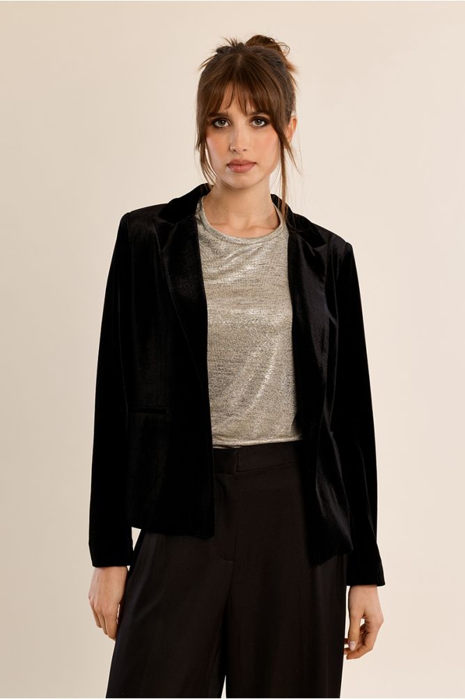 Blazer aterciopelado con cuello y solapa