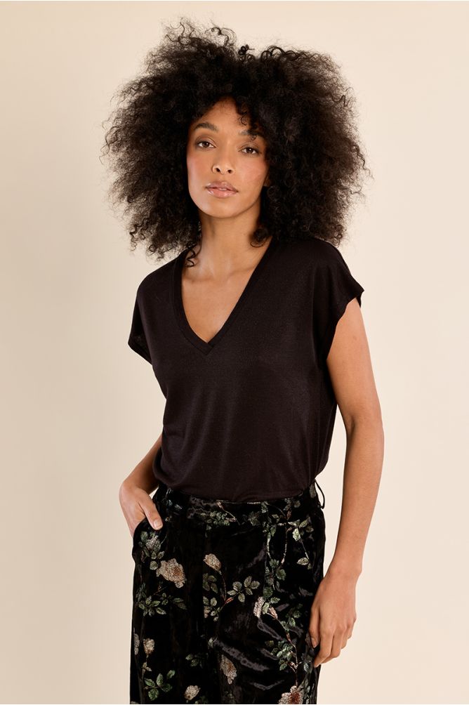 T-shirt a tinta unita con scollo a V - Molly Bracken