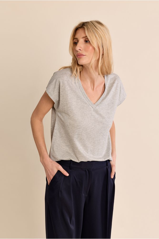T-shirt a tinta unita con scollo a V - Molly Bracken