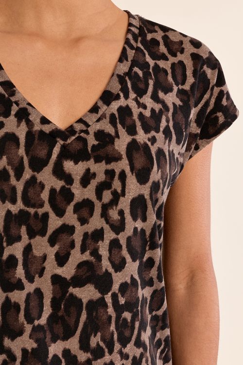 T-shirt col V léopard