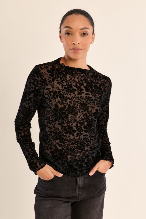 Semi-transparent top with stand-up collar