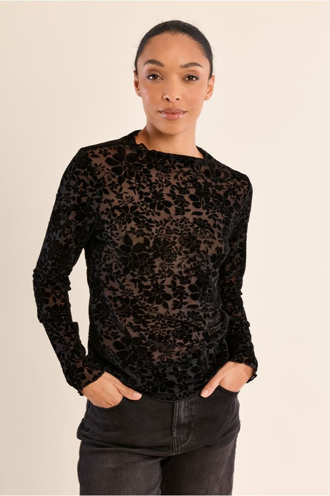 Top en semi-transparence col montant