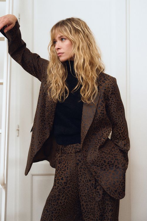 Leopard satin blazer