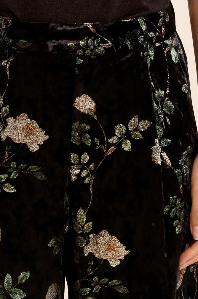 Pantalon en velours fleuri