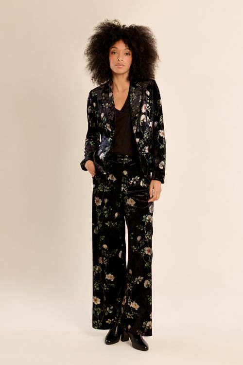 Pantalon en velours fleuri
