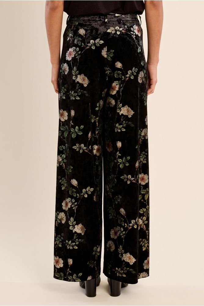 Pantalon en velours fleuri