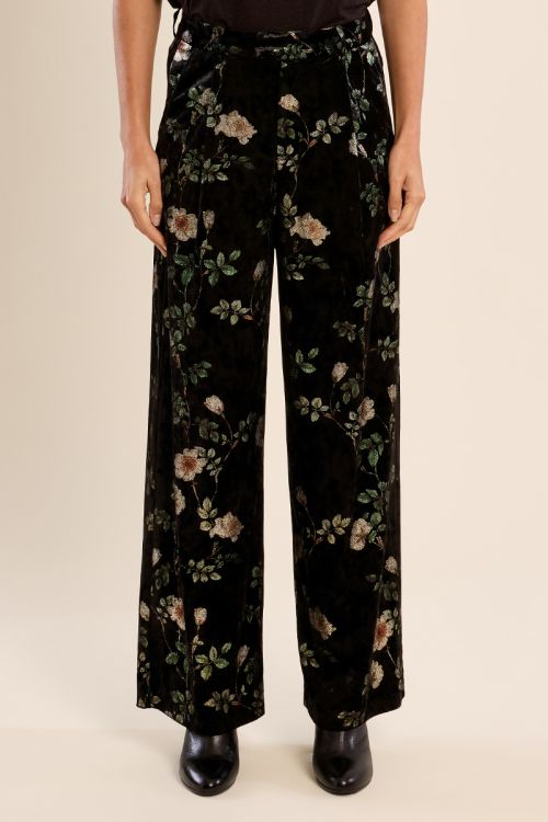 Pantalon en velours fleuri
