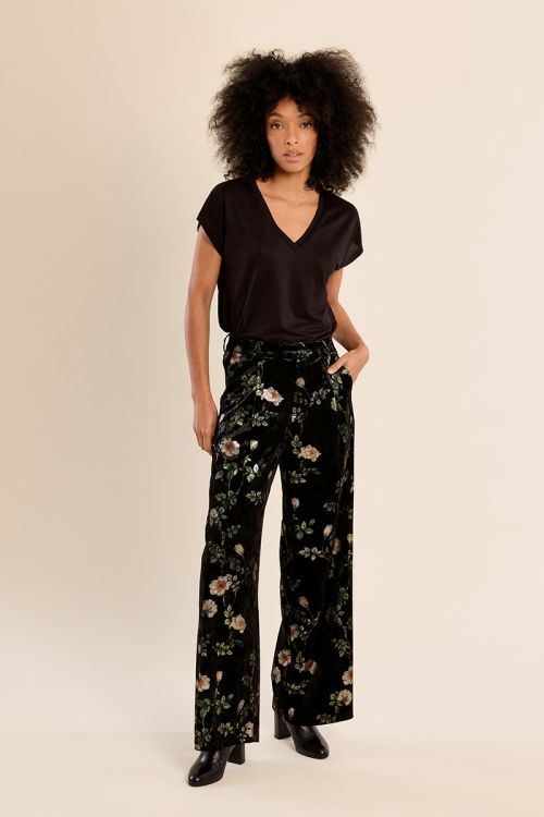 Pantalon en velours fleuri